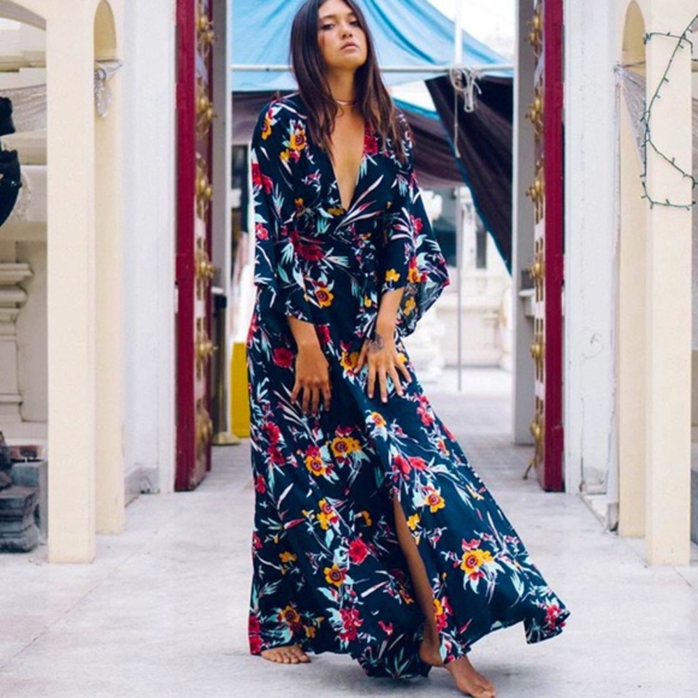 XIX Palms Maldives floral wrap robe dress